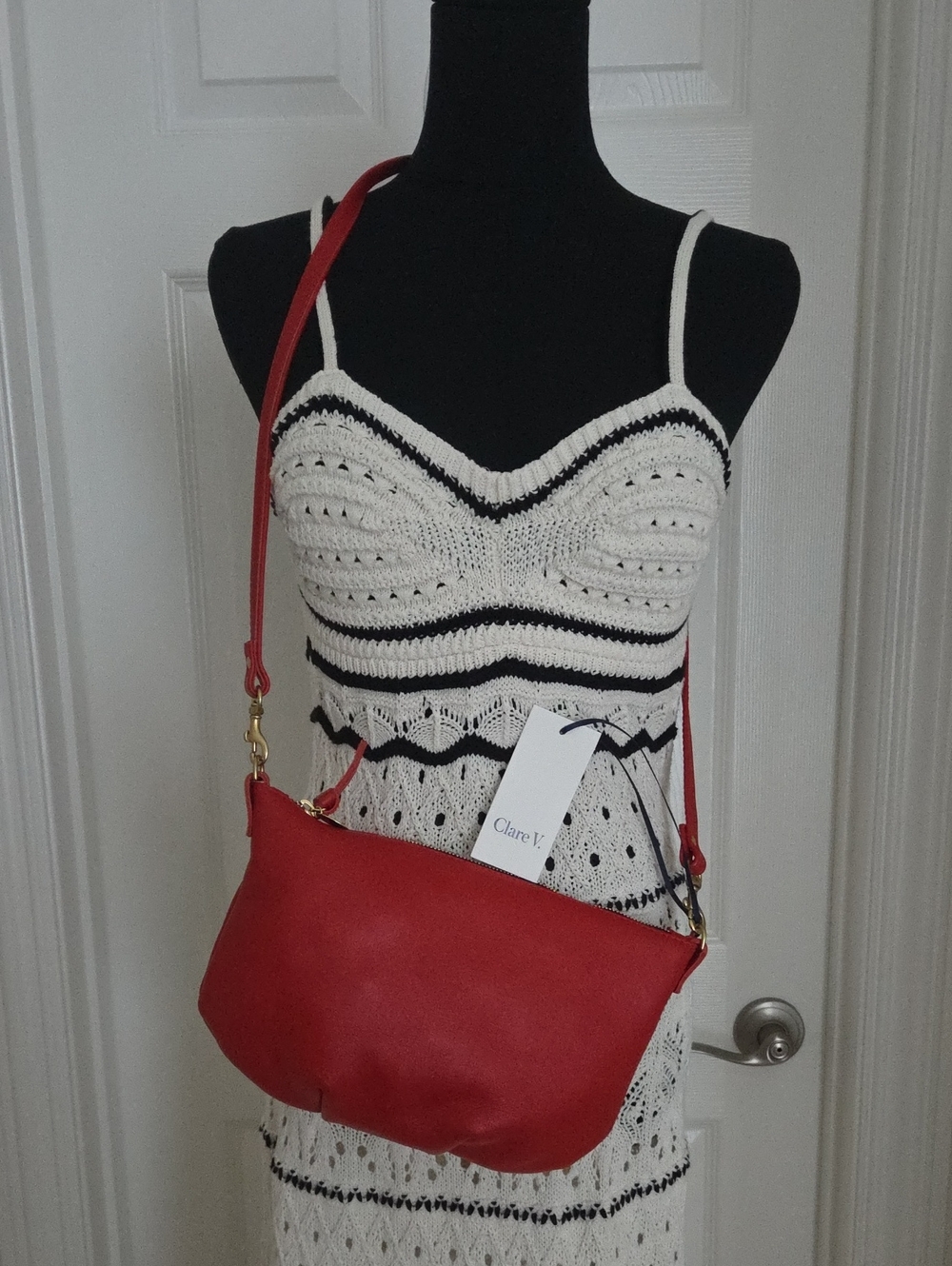 Clare V Petit Moyen Cherry Red Leather Crossbody with Gold Hardware. NWT